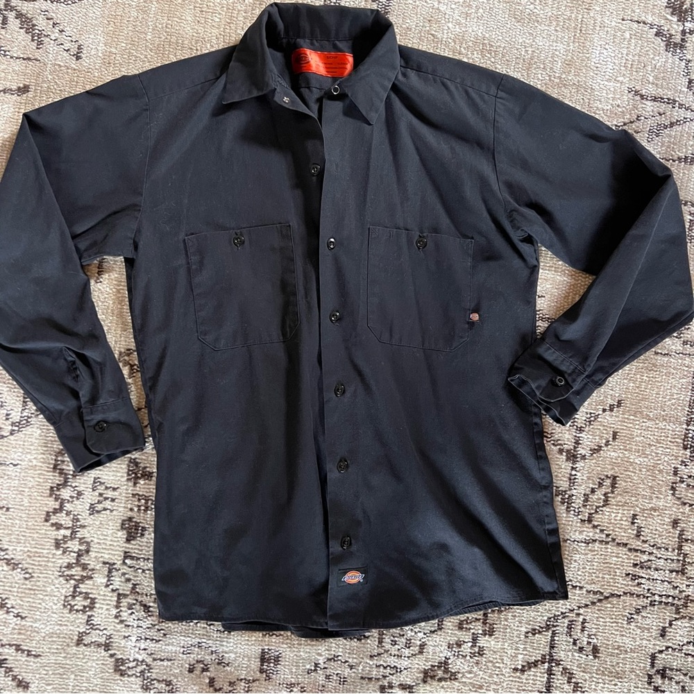 Men’s Dickie’s Long Sleeve Navy Blue Button-Down Work Shirt Small - Picture 7 of 9